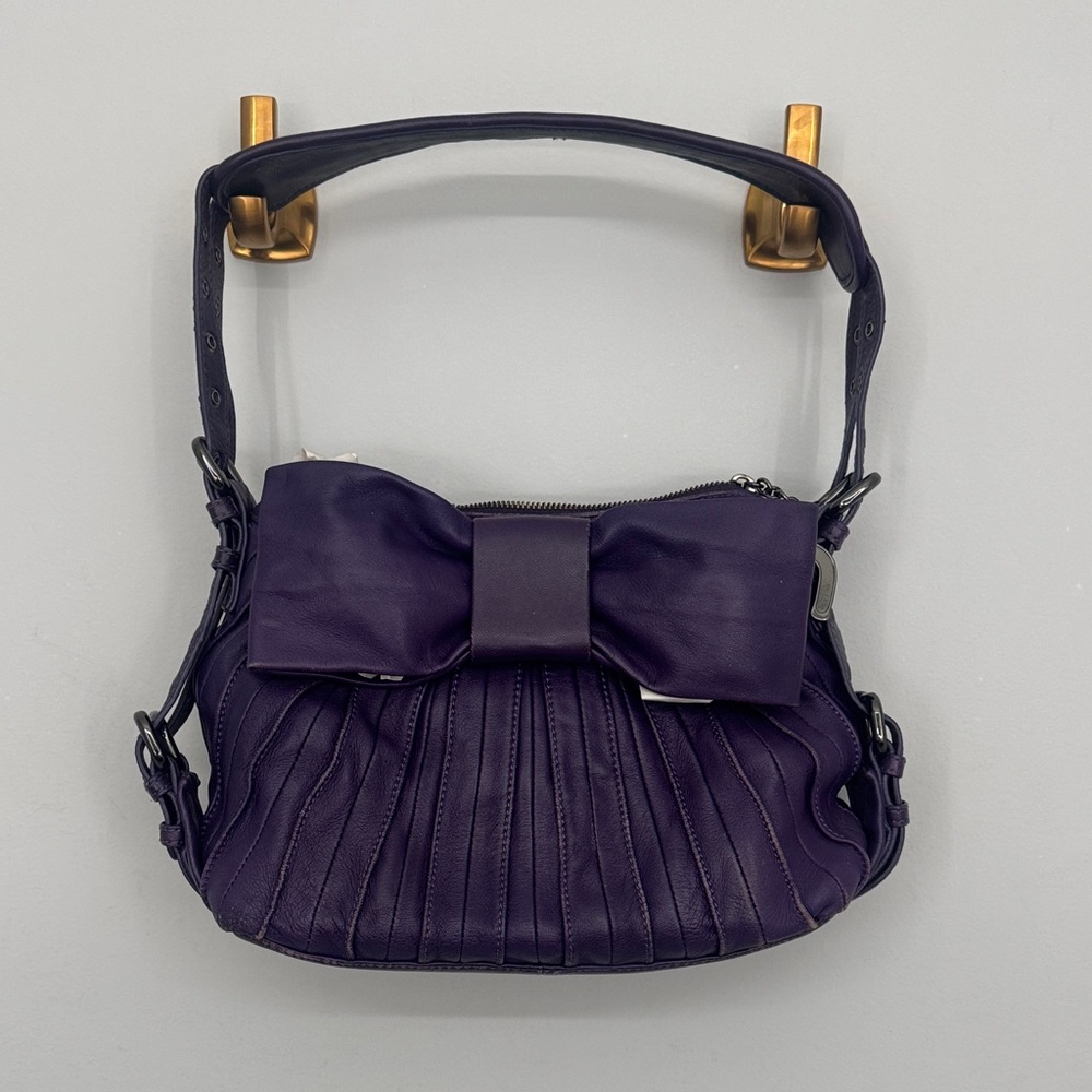 Betsey Johnson Dark Purple Pleated Bow Shoulder Bag